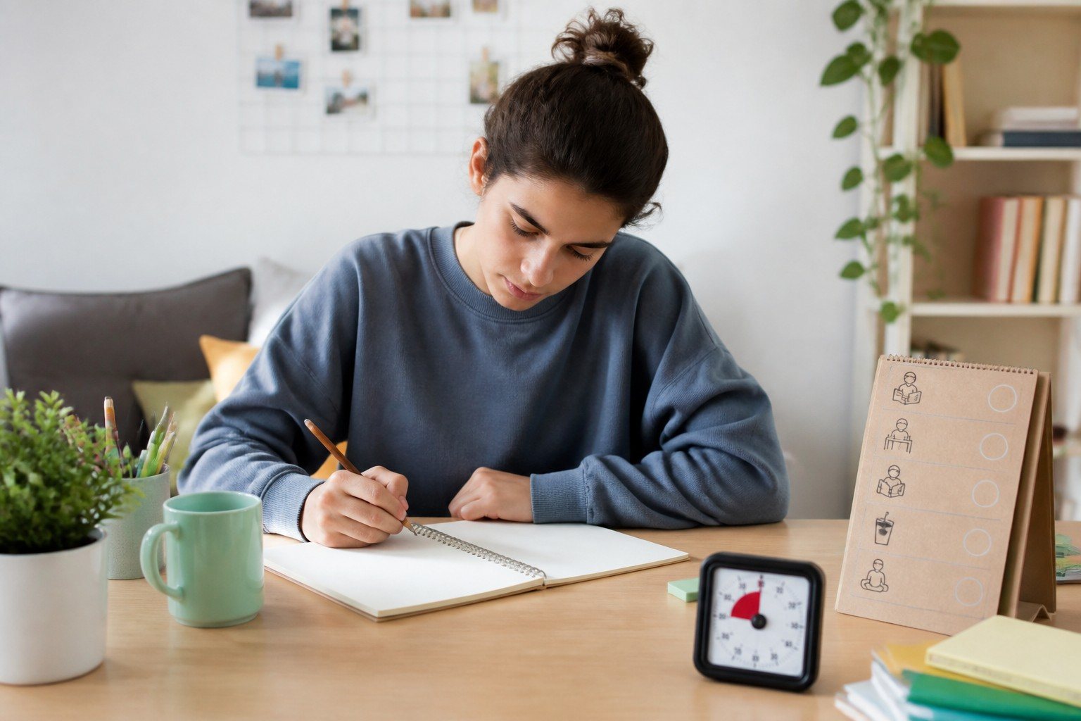 Notas motivadoras junto a una lista pequeña de acciones de estudio